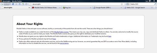 Firefox 3.0.5 About rights