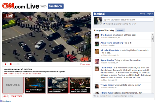 Michael Jackson live stream memorial funeral CNN Facebook