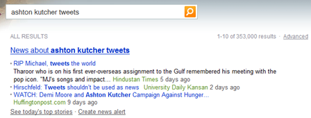 Ashton Kutcher Tweets Bing