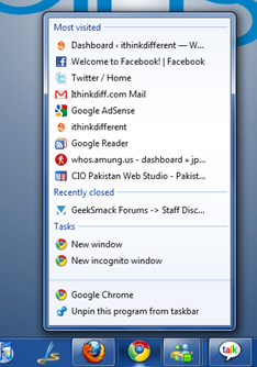 Google Chrome Jumplists