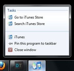 iTunes 9 jump list support for Windows 7