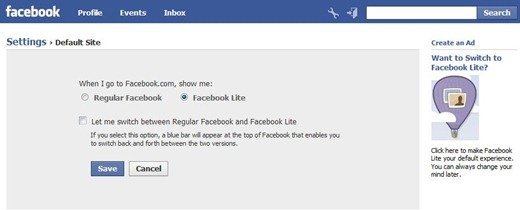 Facebook Lite Default Site