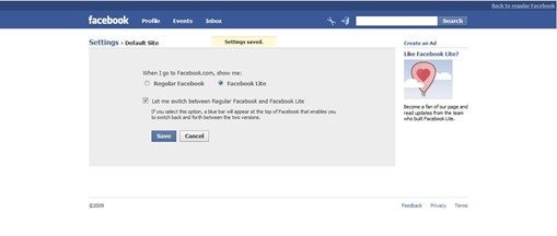 Facebook Lite Default Site Bar