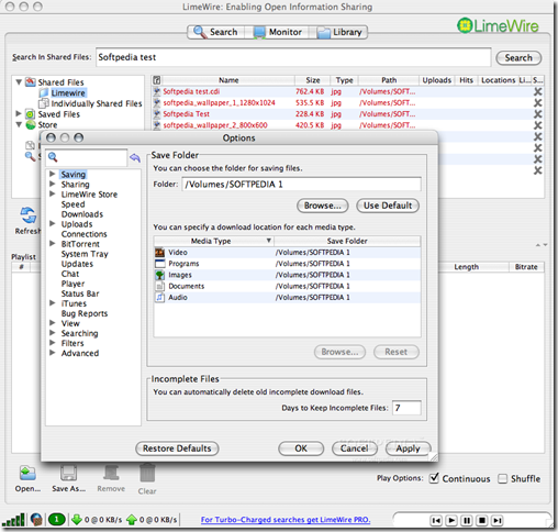 LimeWire5.4.0OptionWindow