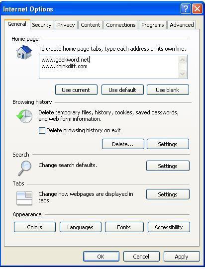 Setup multiple home pages in Internet Explorer